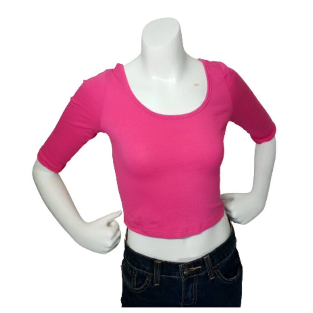 Women Pink 3/4 Sleeve Crop Top